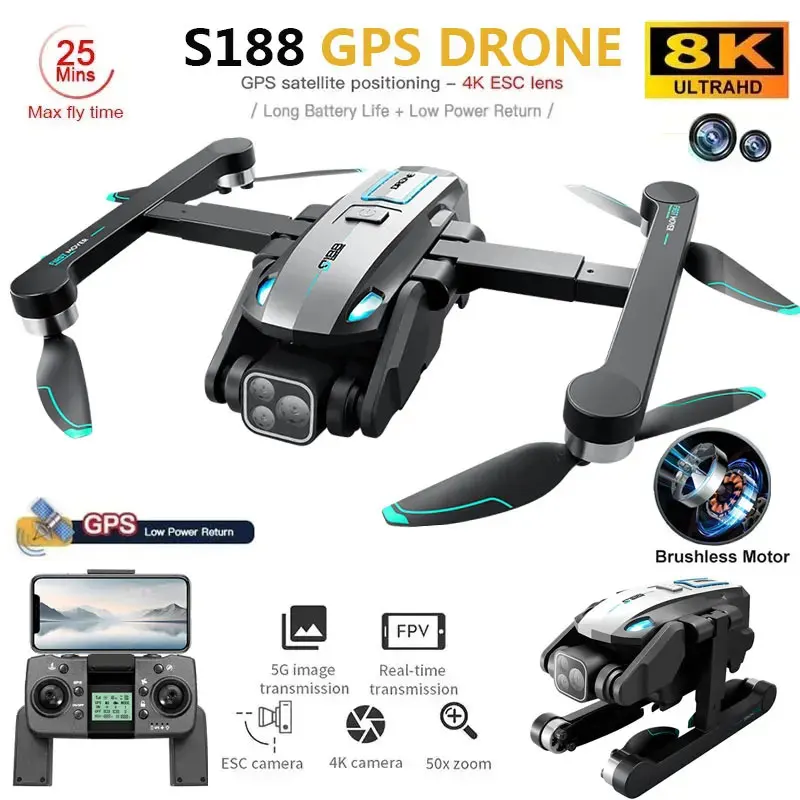 S188 Professional 8K GPS Drone - مراجعة Drone Camera 4K وسعره